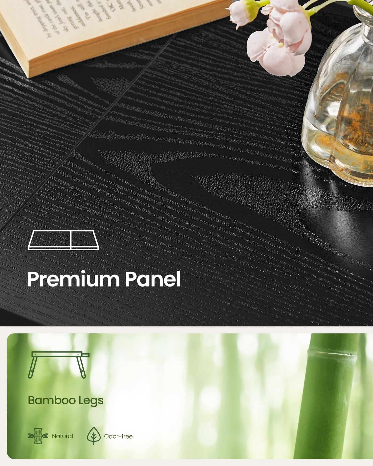SONGMICS Bed Laptop Desk, Folding Bed Tray for Laptop up to 15.6 Inches, Adjustable Angle and Height, Portable for Working Reading Writing Breakfast, Bamboo Legs, Drawer, Ebony Black ULLD105BE01