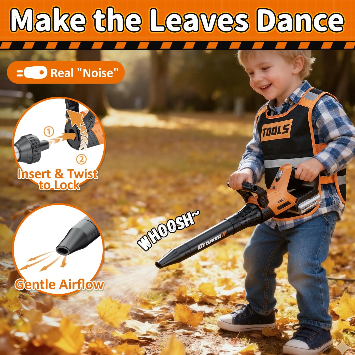 KidBloom Kids Gardening Tools Set with Vest, 2-in-1 Kids Lawn Mower & Kids Leaf Blower with Lights & Sounds, Toy Weed Wacker with Goggles & Mask, Outdoor Pretend Play Toys, Birthday Gifts for Boys 3+