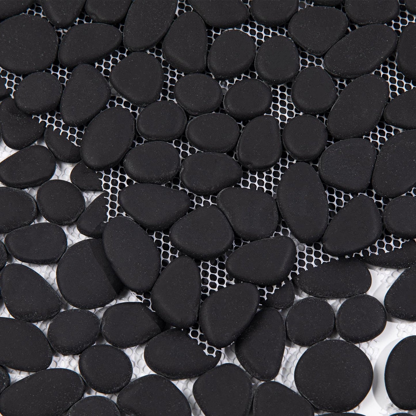 Diflart Pebble Tile for Shower Floor, Black Oval, 5 Sheets, Pebble Mosiac Backsplash for Kitchen Bathroom Wall and Floor Tile