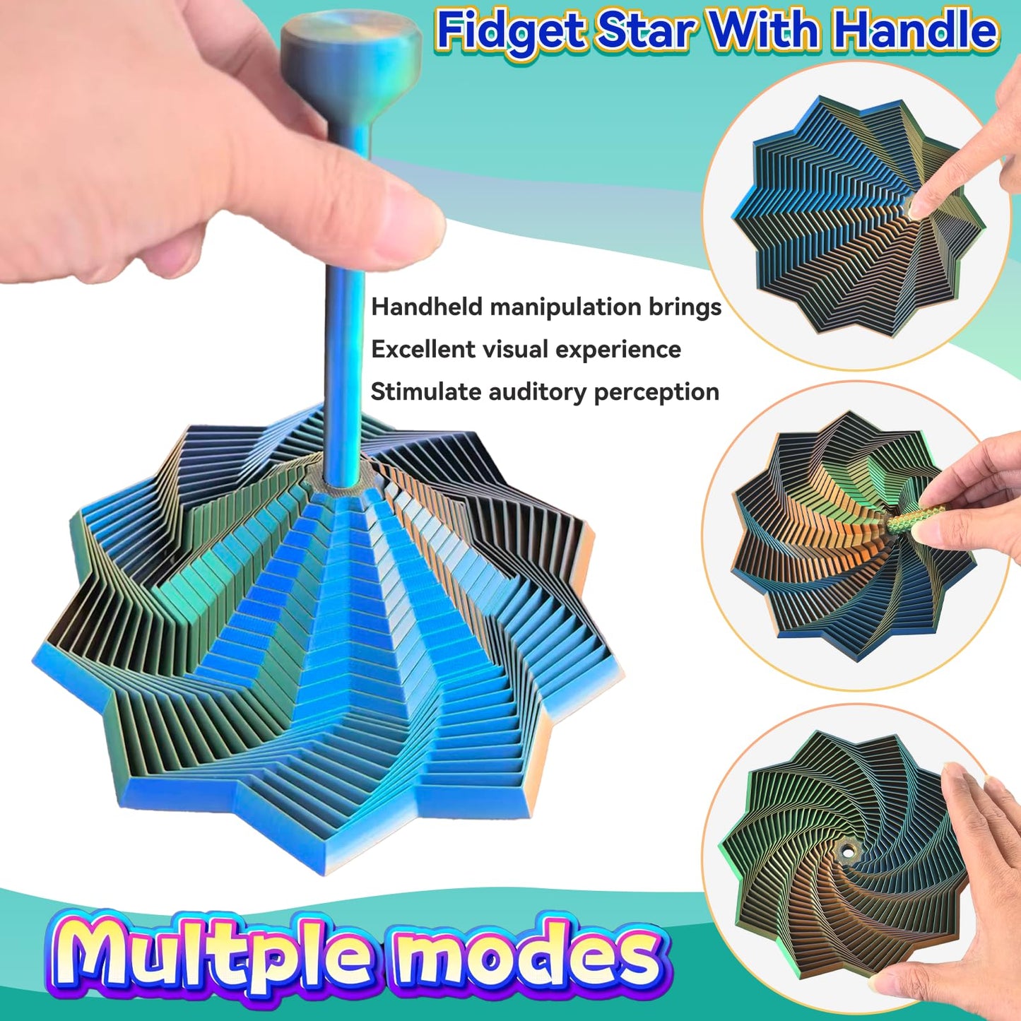 Fidget with Handle, 7-Inch Expanded Sensory Fidget Star, Desk Fidgets for Adults with ADHD