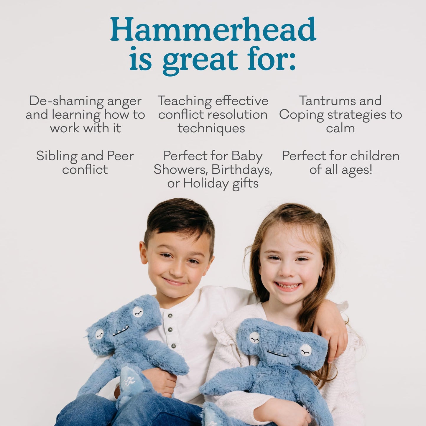 Slumberkins 14" Hammerhead Kin & 2 Board Books Complete Set Bundle | Promotes Conflict Resolution, Social Skills & Responsibility | Social Emotional Development (Hammerhead Kin Plush + 2 Board Books)
