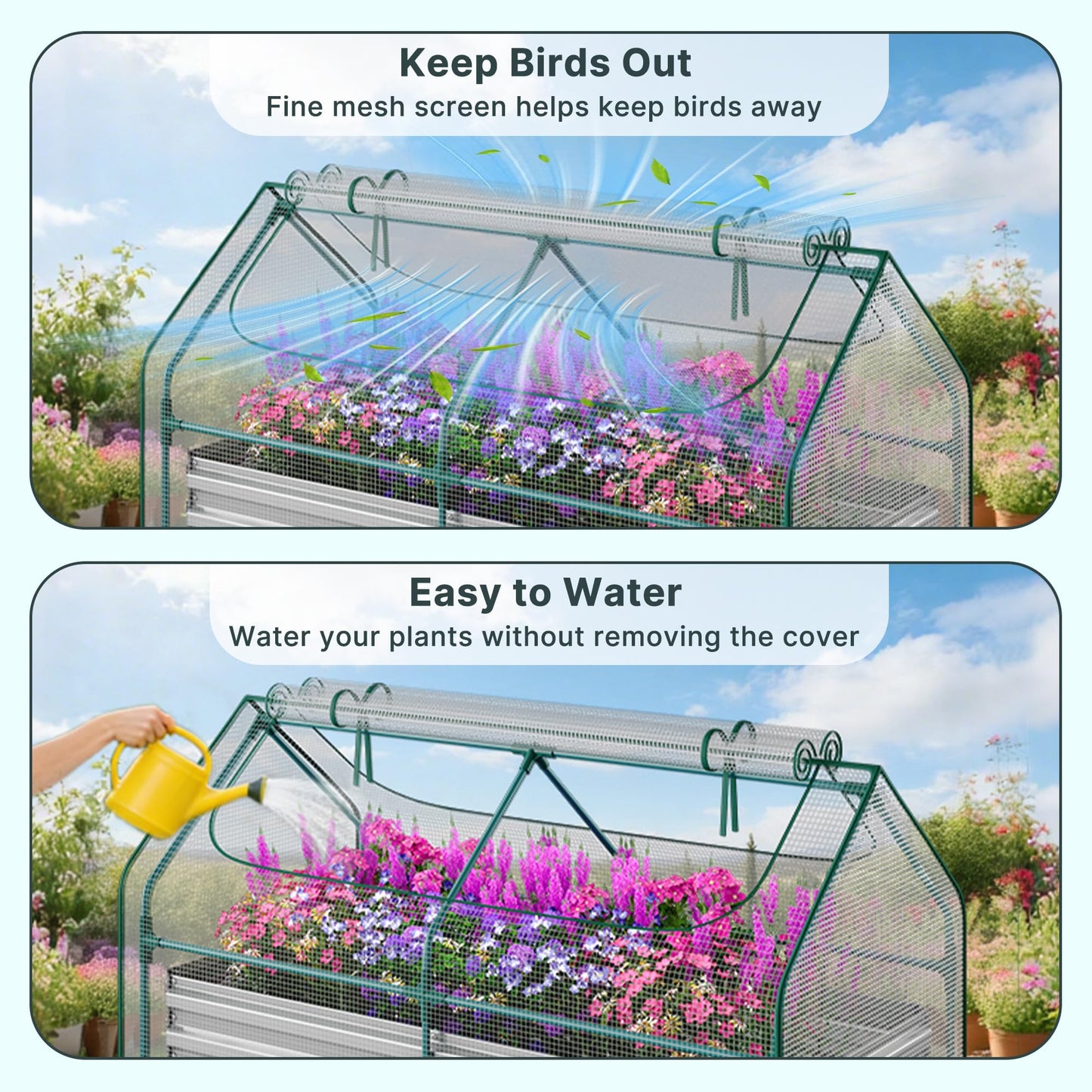 Miory Raised Garden Bed with PE Cover, 6x3x1 FT Galvanized Planter Box Outdoor with Greenhouse Cover, 2 Large Zippered Screen Windows for Vegetables, Flowers, Includes Labels & Gloves