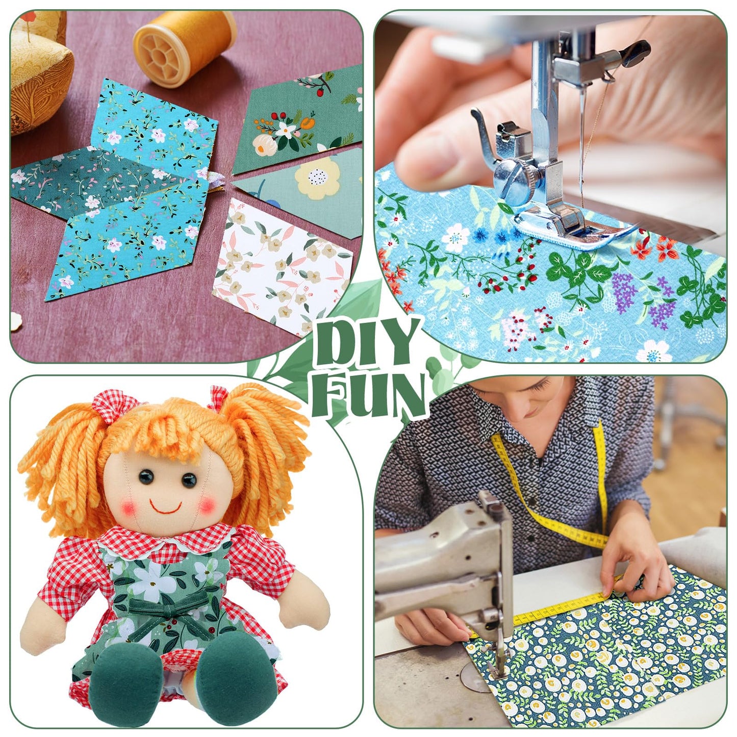 Tudomro 70 Pcs 10 x 10 Inch Green Floral Cotton Fabric Square for Quilting Sage Mint Green Sewing Precut Fabric Bundle Assorted Flower Printed Patchwork Materials for Holiday DIY Craft Handmade Cloth