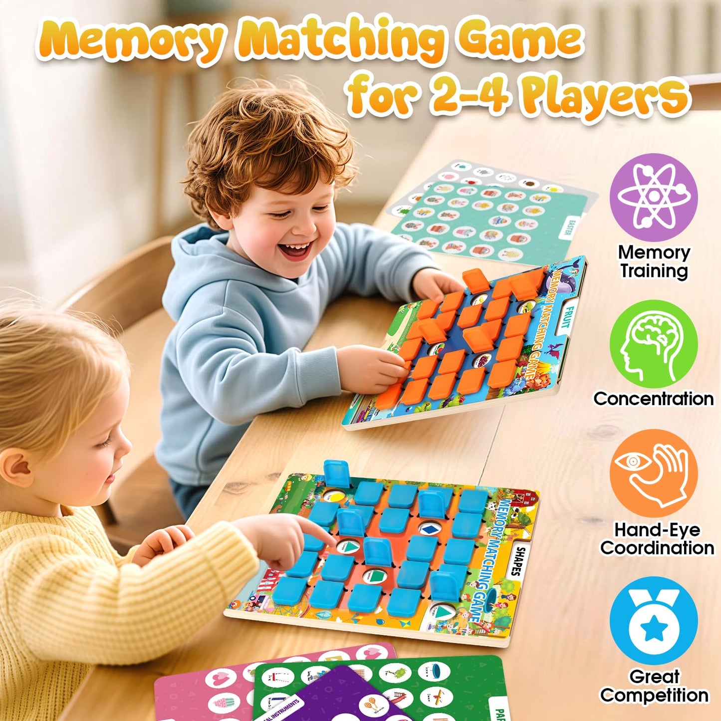 2 Pack Matching Memory Game for Kids Age 3 4 5 6 7 8 Years Old, Travel Toy for Toddlers Boys Girls, Road Trip Travel Essentials for Kids, Airplane/Car/Camping Activity, Ideal Christmas, Birthday Gifts