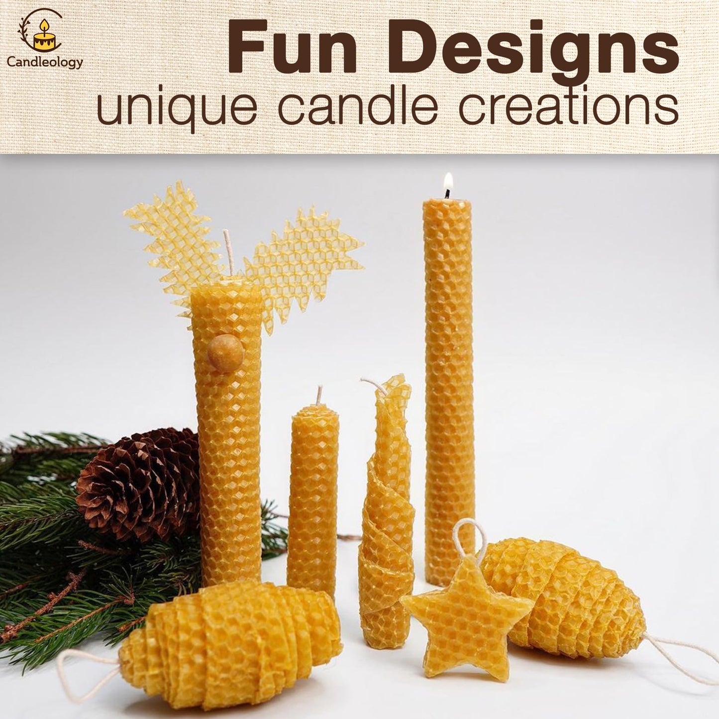 Beeswax DIY Candle Making Kit - Natural Candle Rolling Kit for Beginners with 7 Beeswax Sheets & Multiple Decorations to Make Candles