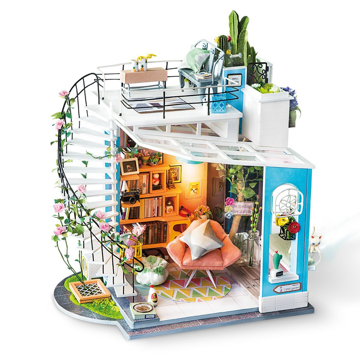 Rolife DIY Miniature Dollhouse Kit Duplex Loft Model Building Sets Gifts for Adults Women Men (Dora's Loft)