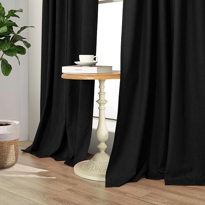 Long Black Curtains for Living Room Modern Farmhouse Linen Black Out Drapes for Bedroom Floor Length 102 Inch Curtain Panels Burg for 103 Inch Window Sound Deadening Thermal Patio Door 2 Panels 52x102