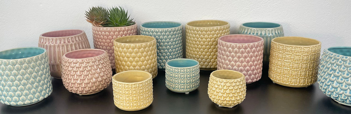 Nordring Stoneware Flower Pot – 6’’ Seasalt Planter with Polka Dots – Modern Ceramic Pot with Crackle Glaze – No Drainage Holes – Holds 5’’ Indoor Plant