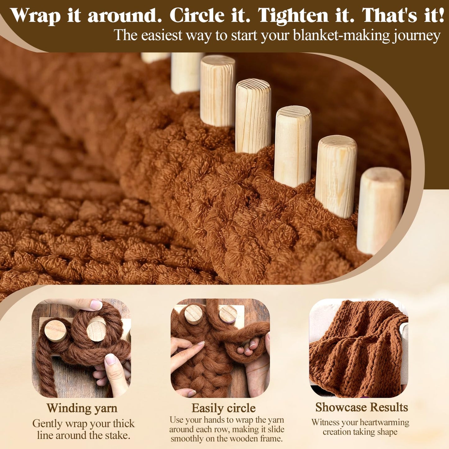 ZOCONE 46" Wooden Chunky Blanket Loom Includes Crochet Hooks, Adjustable Blanket Loom Knitting for Chunky Blanket Yarn, Hand Knitting Loom for Beginner, No Needles or Other Tools Required