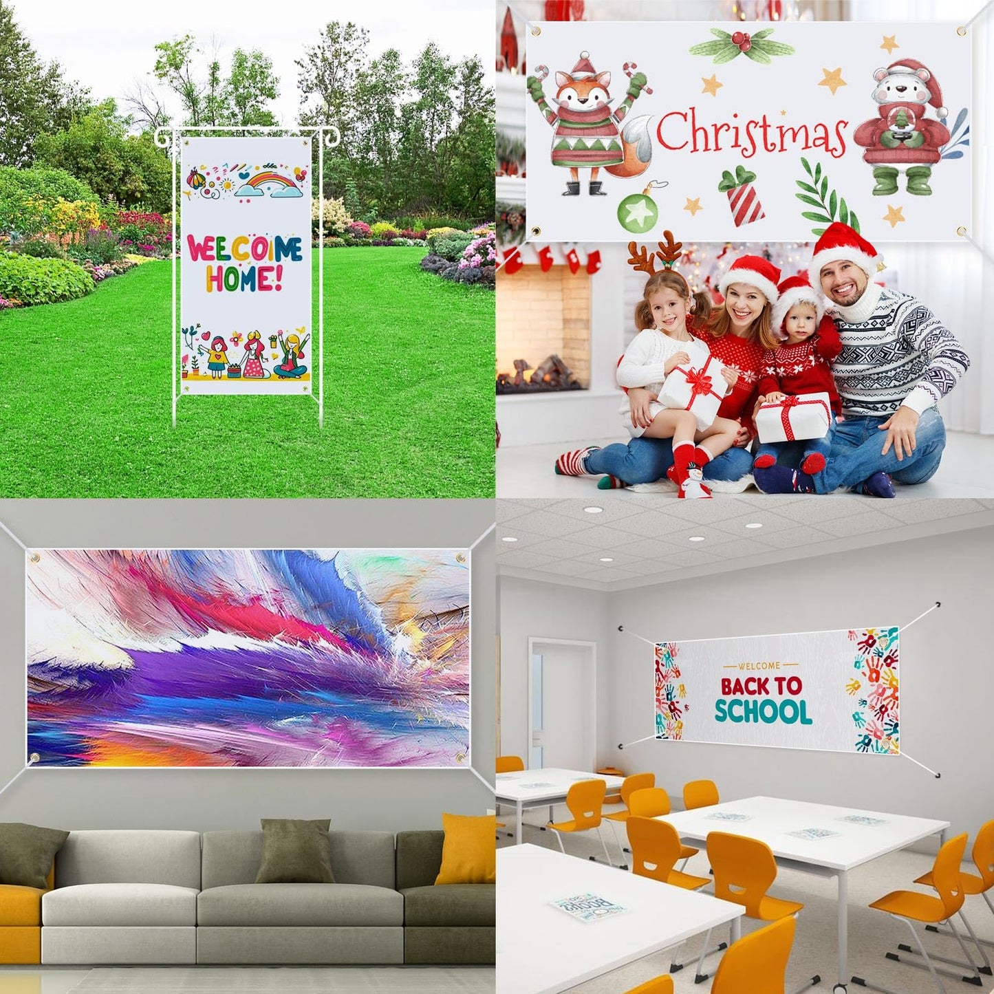 2 Pcs 3x6 Feet Large Blank Banners to Decorate, Thick Polyester Oxford Sublimation Banner with Hanging Ropes, White DIY Banner Signs for Business Indoor Outdoor Wall Decor