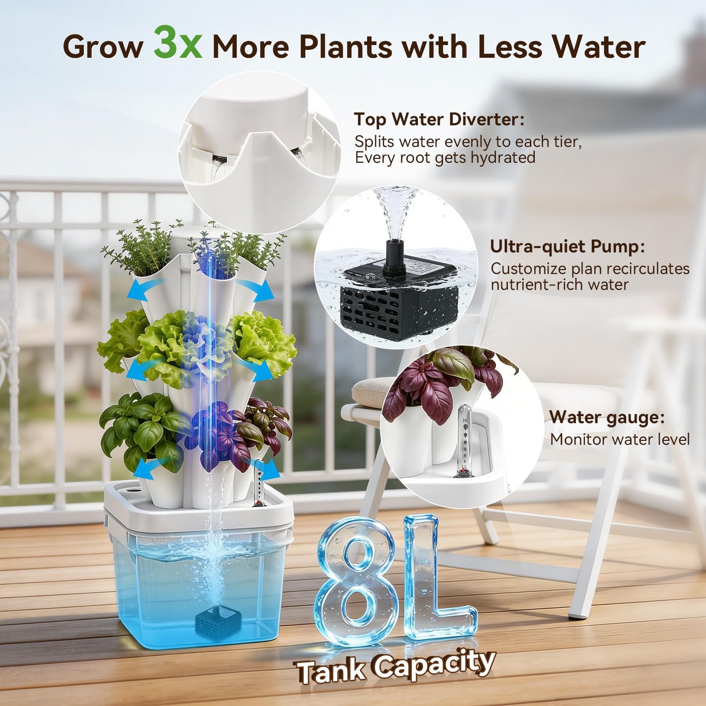 BAOSHISHAN Hydroponic Growing System, 15 Pods Vertical 3 Tiers Hydroponic Tower, Countertop Hydroponic Garden Tower for Kitchen Windowsill Herb Vegetable