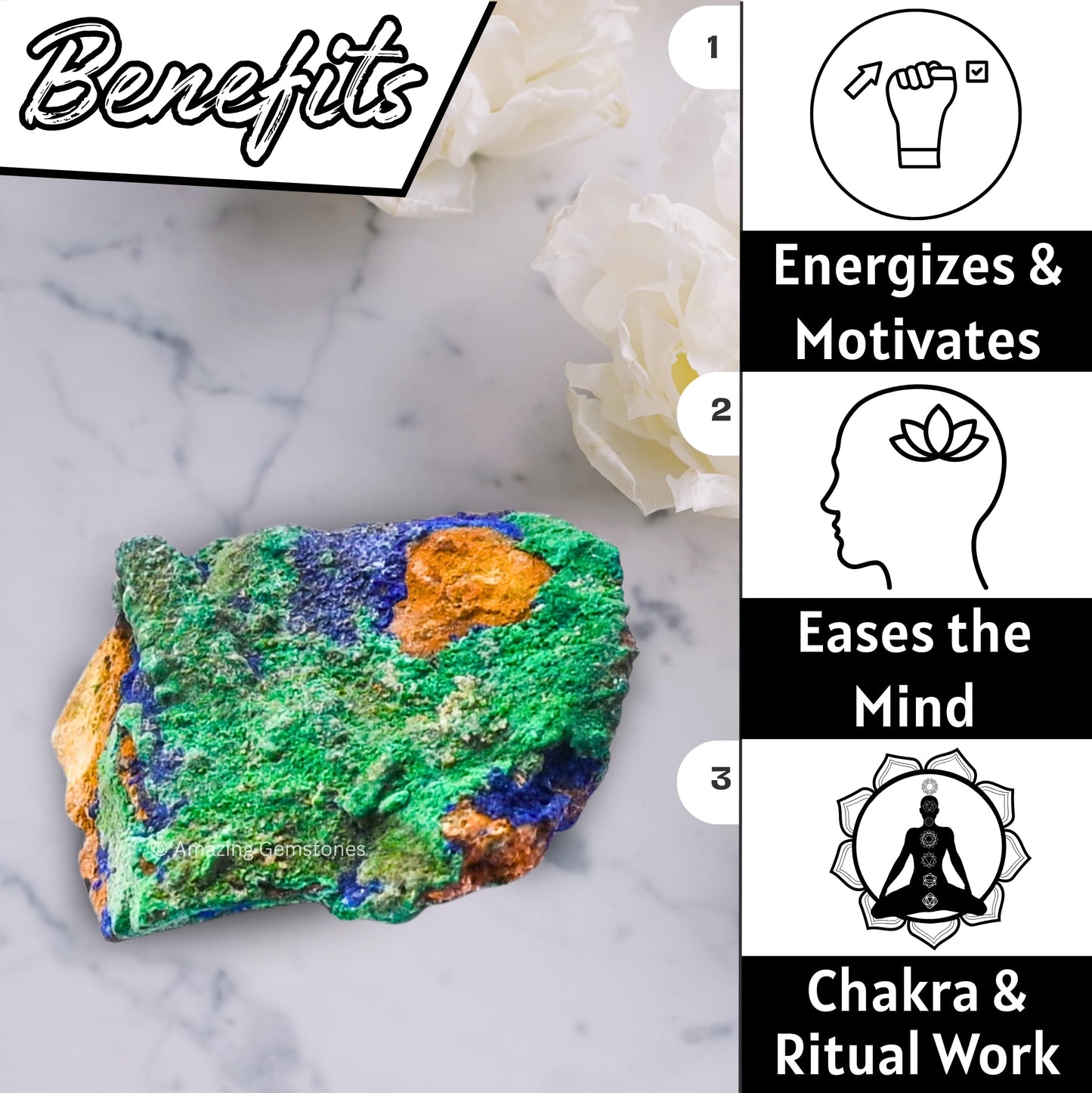 Amazing Gemstone Azurite Malachite Crystals & Healing Stones - Premium Semi Precious Gem Stones for Spiritual Growth - Healing Crystals Geode Clusters for Meditation, Chakra Balance & Energy (M)