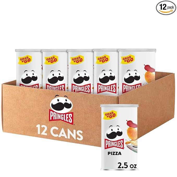 Pringles Potato Crisps Chips, Lunch Snacks, On-The-Go Snacks, Grab n' Go, Pizza (12 Cans)