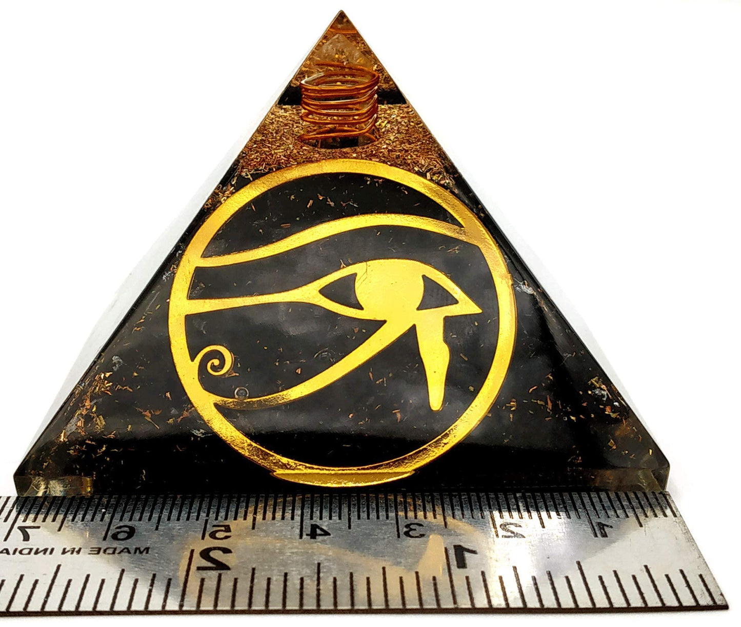 Amazing Gemstone Large Black Tourmaline Orgonite Pyramid | Eye of Ra Organ Pyramid for Positive Energy Healing