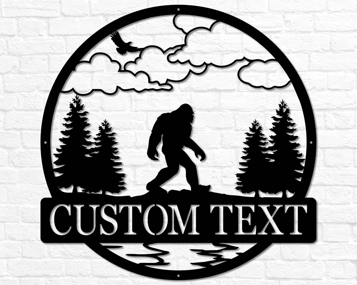 Outdoor Sasquatch Custom Name Metal Sign | Bigfoot Mountain Yard Art Decor | Metal Sasquatch Yeti Sign
