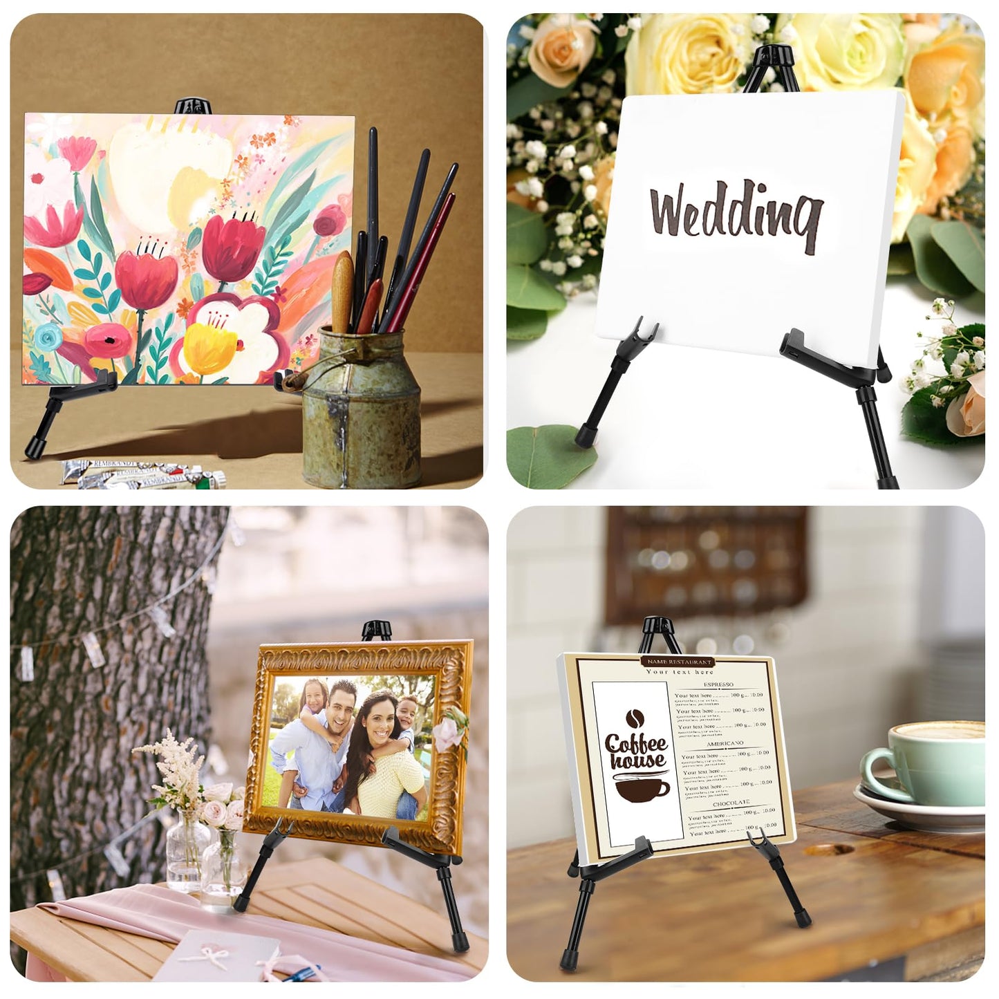 AROIC 3 Pack 14'' Tabletop Easels, Black Steel Table Top Easels for Display, Adjustable Portable Table Top Easel for Paintings, Signs, Posters,Frame Pictures(with 3 Bags)
