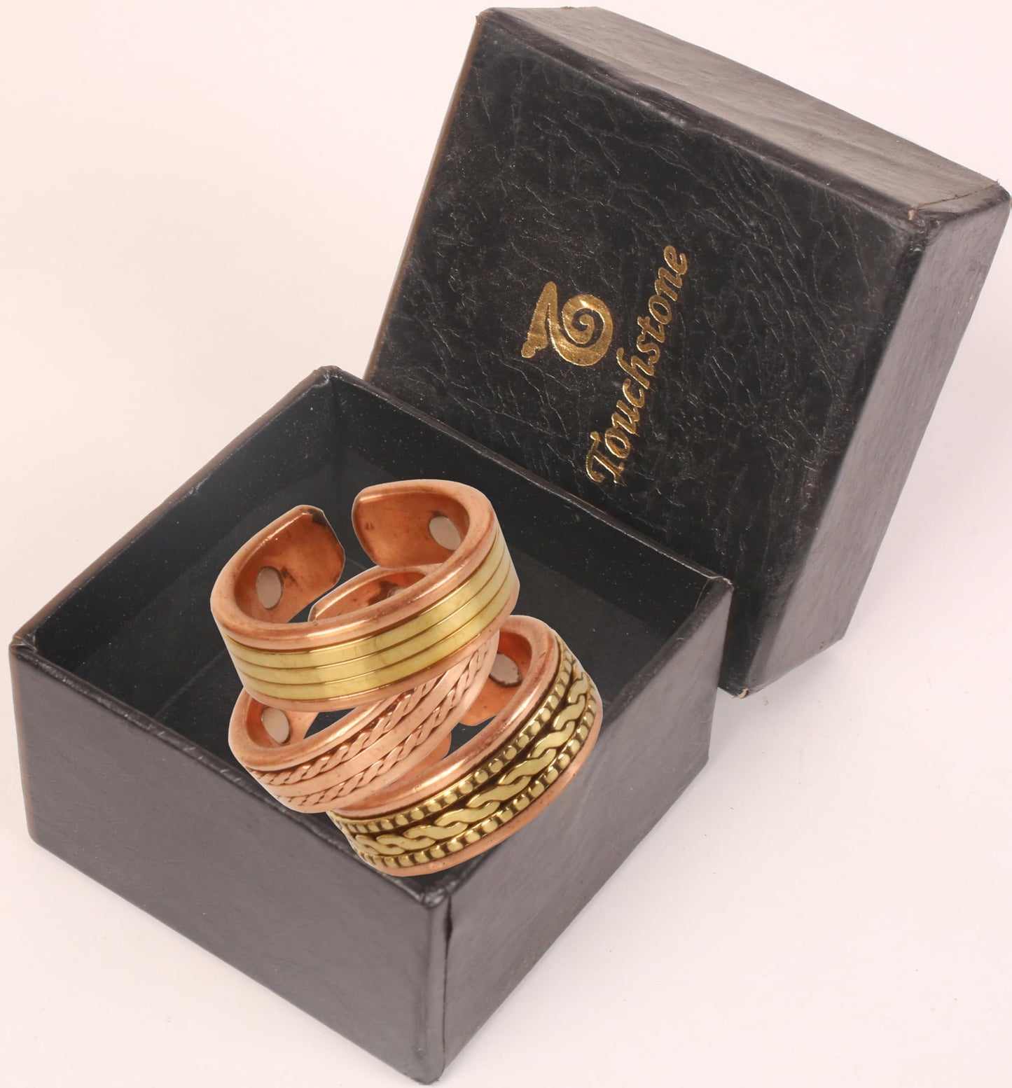 Touchstone Handcrafted Copper Hand Forged With Solid And High Gauge Spiral Wire Braided Pattern Minimalistic Elegance Pure Copper Finger Rings. Set of 3
