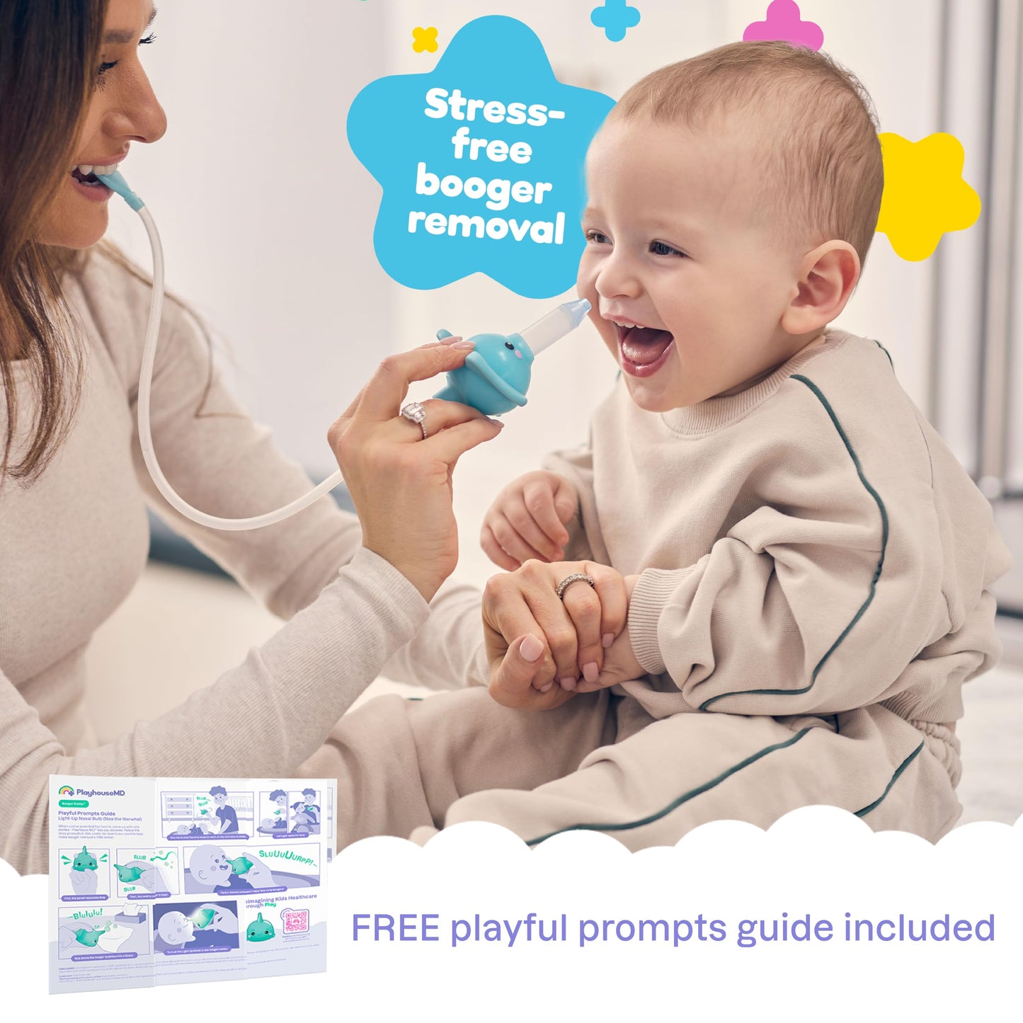 Playhouse MD Booger Buddy Nasal Aspirator, Elephant - with LED Light for Babies & Toddlers – BPA-Free Snot Remover for Infant Stuffy Nose, Congestion Relief – Easy to Clean Design - FSA/HSA Eligible
