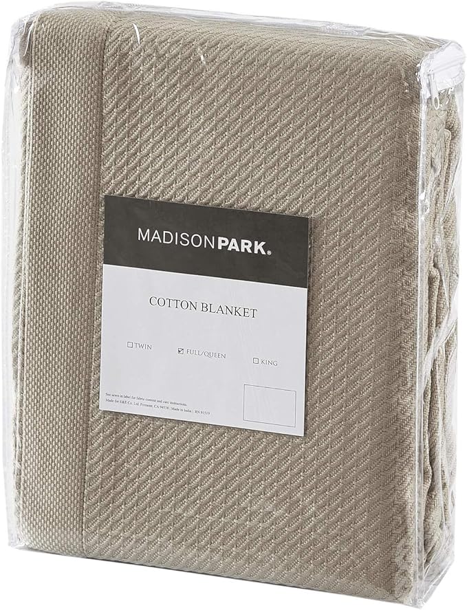 Madison Park Soft Certified 100% Egyptian Cotton Breathable Cozy Blanket, Premium Waffle Knit Classic Design, Luxury All Season Lightweight Cover for Bed, Couch and Sofa, Khaki Twin(66"x90")
