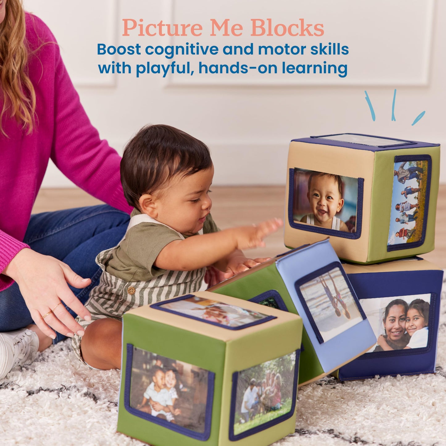 ECR4Kids SoftZone Picture Me Building Block Playset, Stacking Cubes, Earthtone, 4-Pack