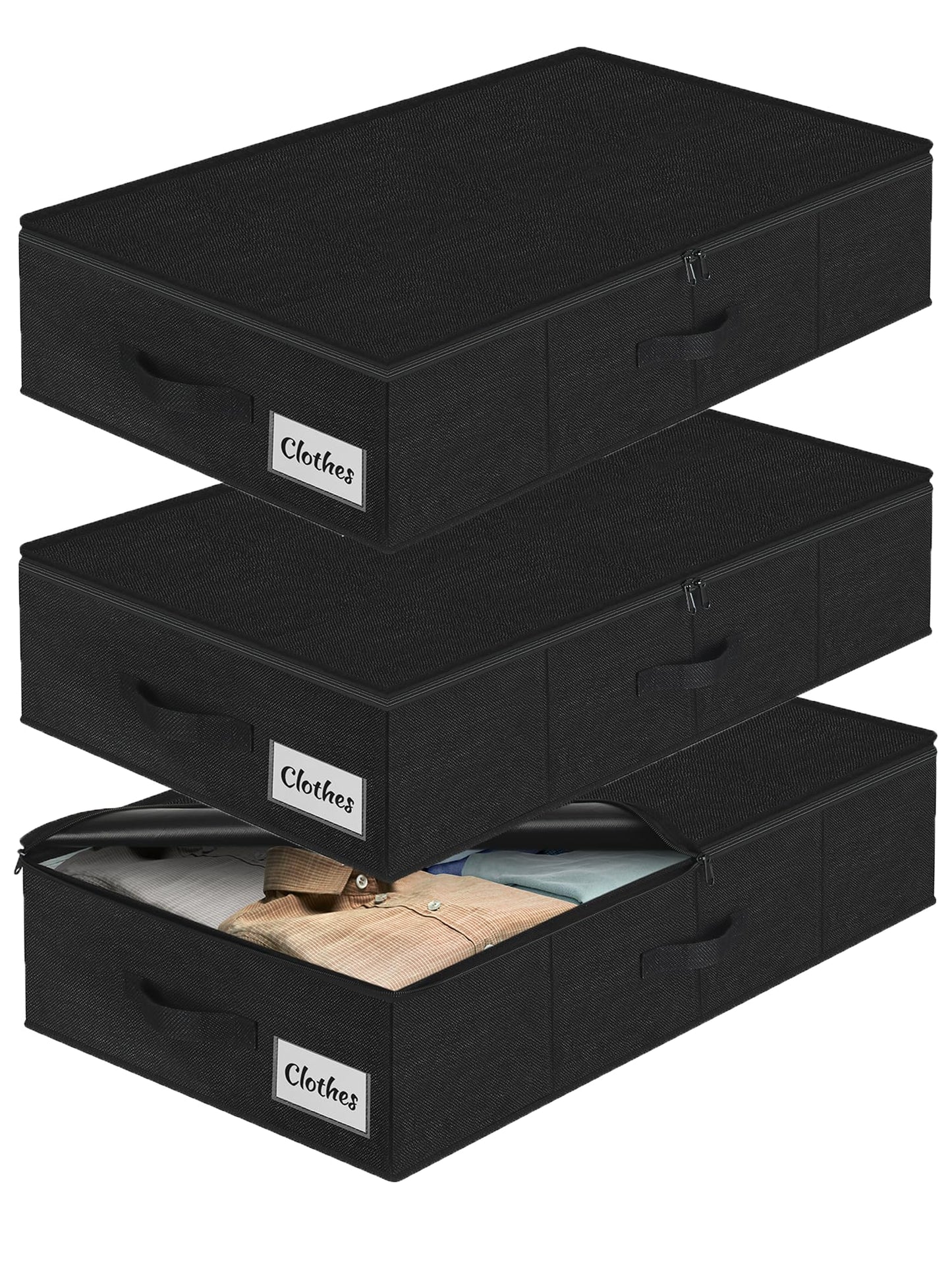 Under Bed Storage Container Bin 3 Pack, Low Profile Foldable Underbed Clothes Storage Organizer W/ Ultra Thick Fabric and Sturdy Bottom/Sides, Dual Zipper Storage Box for Dorm and Home 30x16x6.7"
