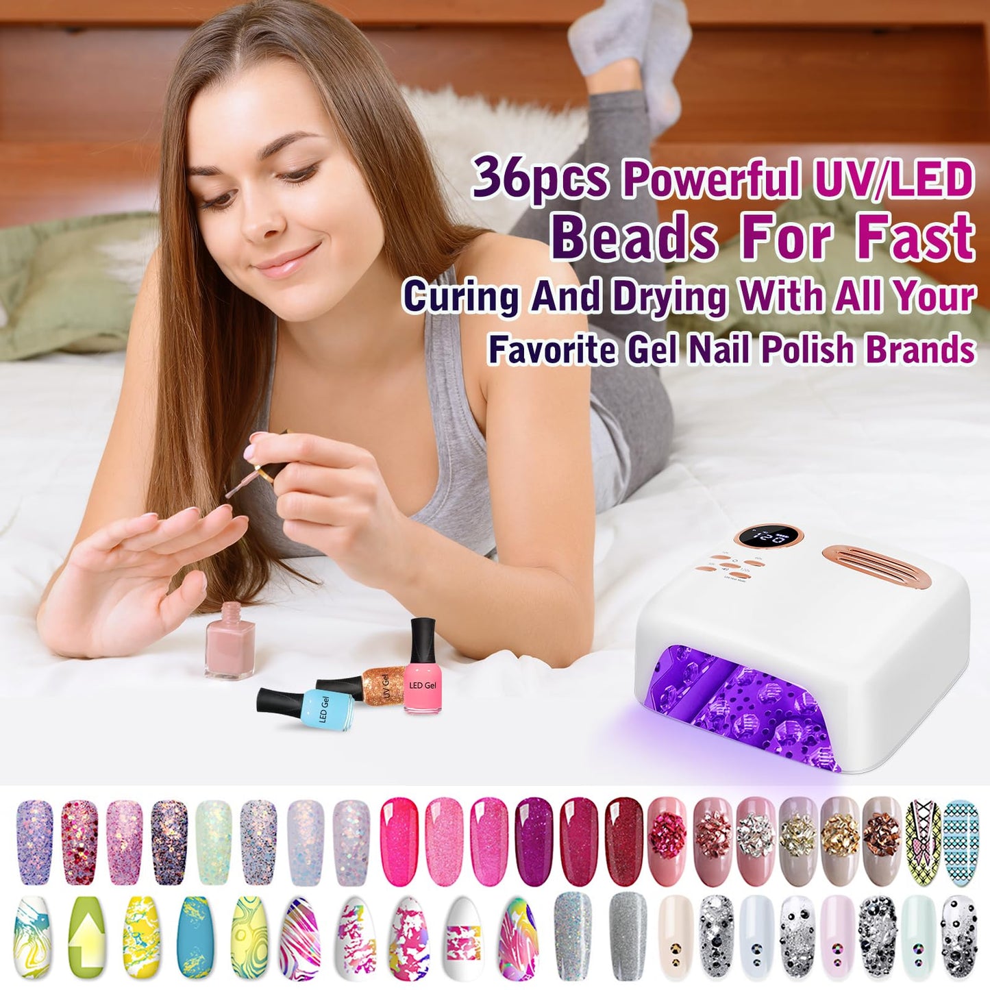 Cordless UV LED Nail Lamp - 72W Rechargeable Gel Nail Dryer with Patented Replaceable Light Board - Extra Spare Panel Included - Professional Wireless Curing Lamp for All Gels & Salon (White)