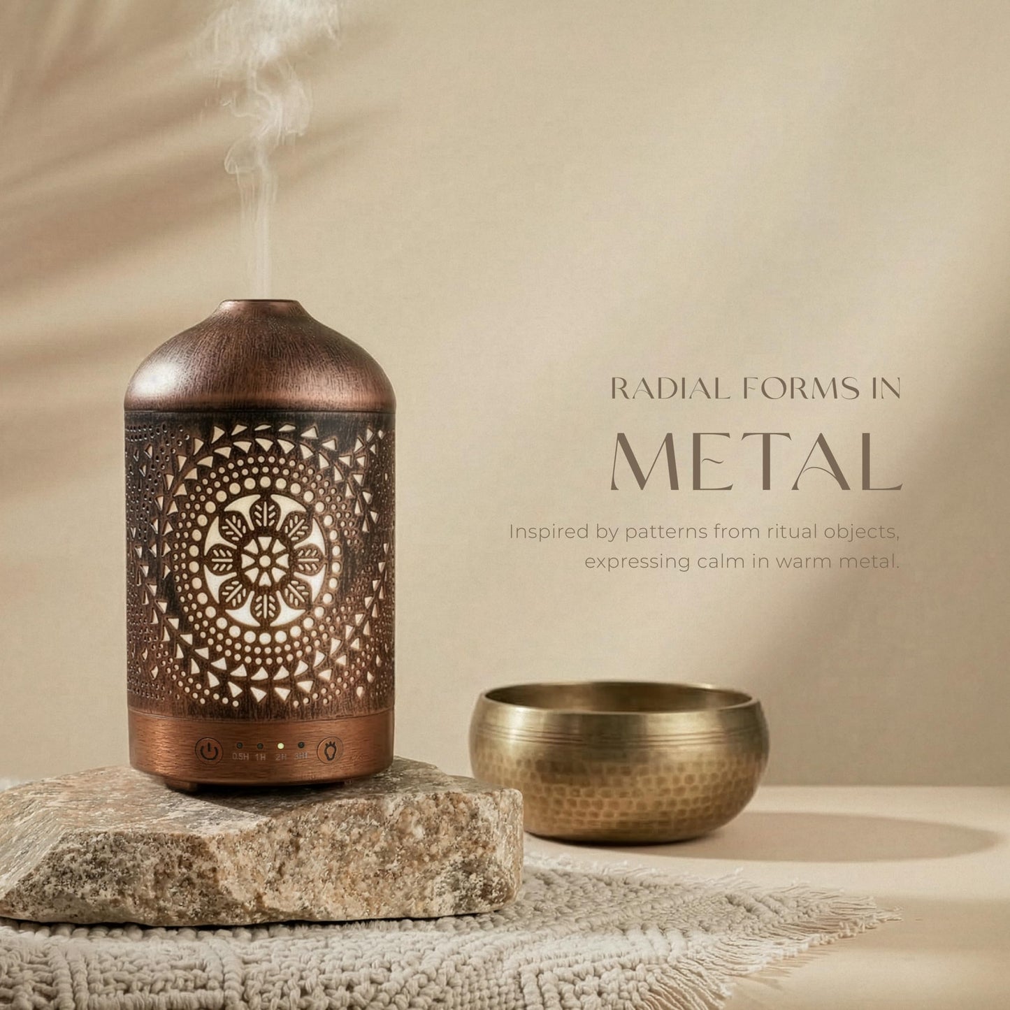Earnest Living Essential Oil Diffuser Metal Diffuser 100 ml Timers Night Lights and Auto Off Function Home Office Humidifier Aromatherapy Boho Decor Gift