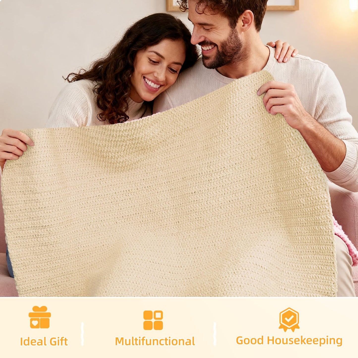 Aeelike Blanket Crochet Kit for Beginners, Easy Crochet Blanket Kit with Soft Chenille Yarns Detailed Instruction Crocheting Accessories Complete Beginners Crocheting Kits, Khaki