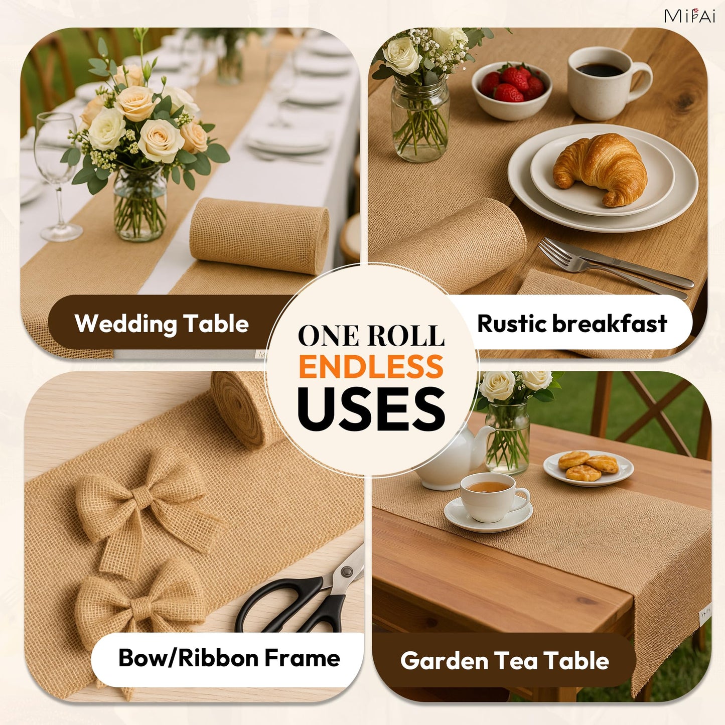 Mifai Burlap Table Runners 12in x 30 ft(10 Yards)-Cut to Your Length Burlap Roll -50 Yarns/10cm Density-Ecofriendly- Reusable- Perfect for Crafts, Décor, Gift Wrapping, DIY and Gardening