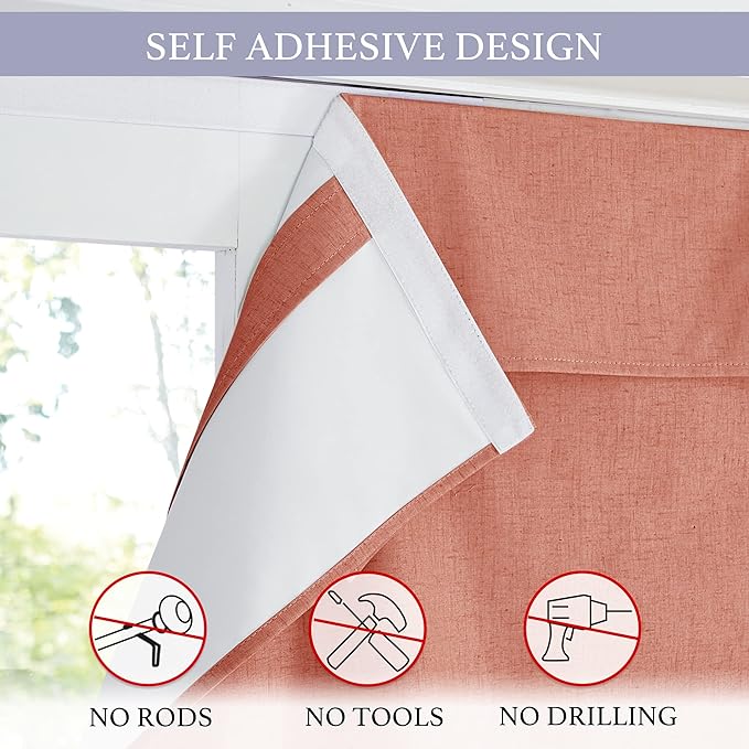 RYB HOME 100% Blackout Curtains for Small Window, Linen Textured Blend Insulating Privacy French Door Curtains Tie Up Shades for Kitchen Storage Cabinet Basement, W 12 x L 40, Brick Red, 1 Panel