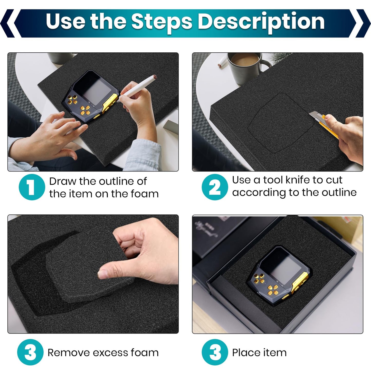 3 Pcs 16 x 12 x 2 Inches Foam Inserts for Cases - Polyurethane Foam Packing Foam Black Craft Foam Sheets for Packing Padding 2 Inch Thick for Camera Toolbox Storage