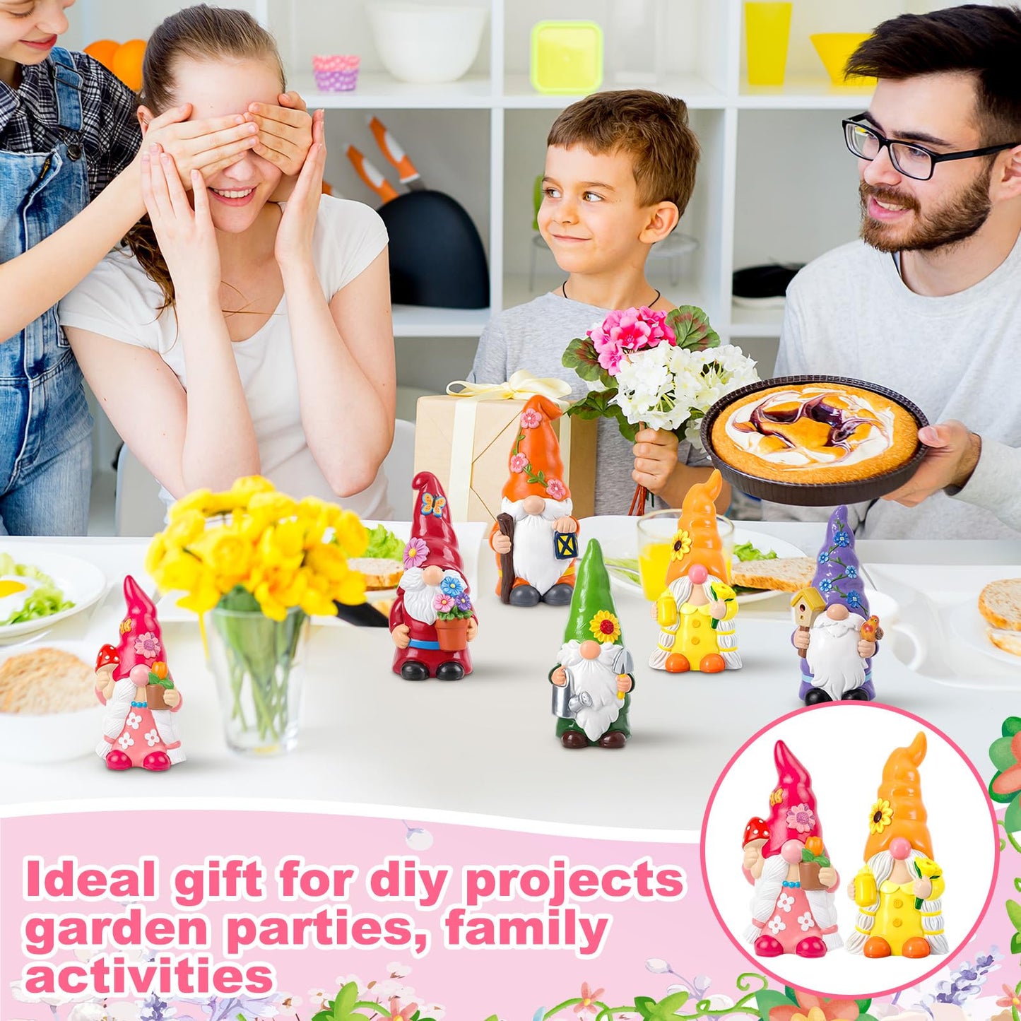 Arrowbash 6 Pcs Garden Ceramics to Paint Ready to Paint Your Own Gnome Statues 5.12 Wildflowers Theme Paintable Figurines DIY Unpainted Ceramics Plaster Crafts Kit with Brush Palette