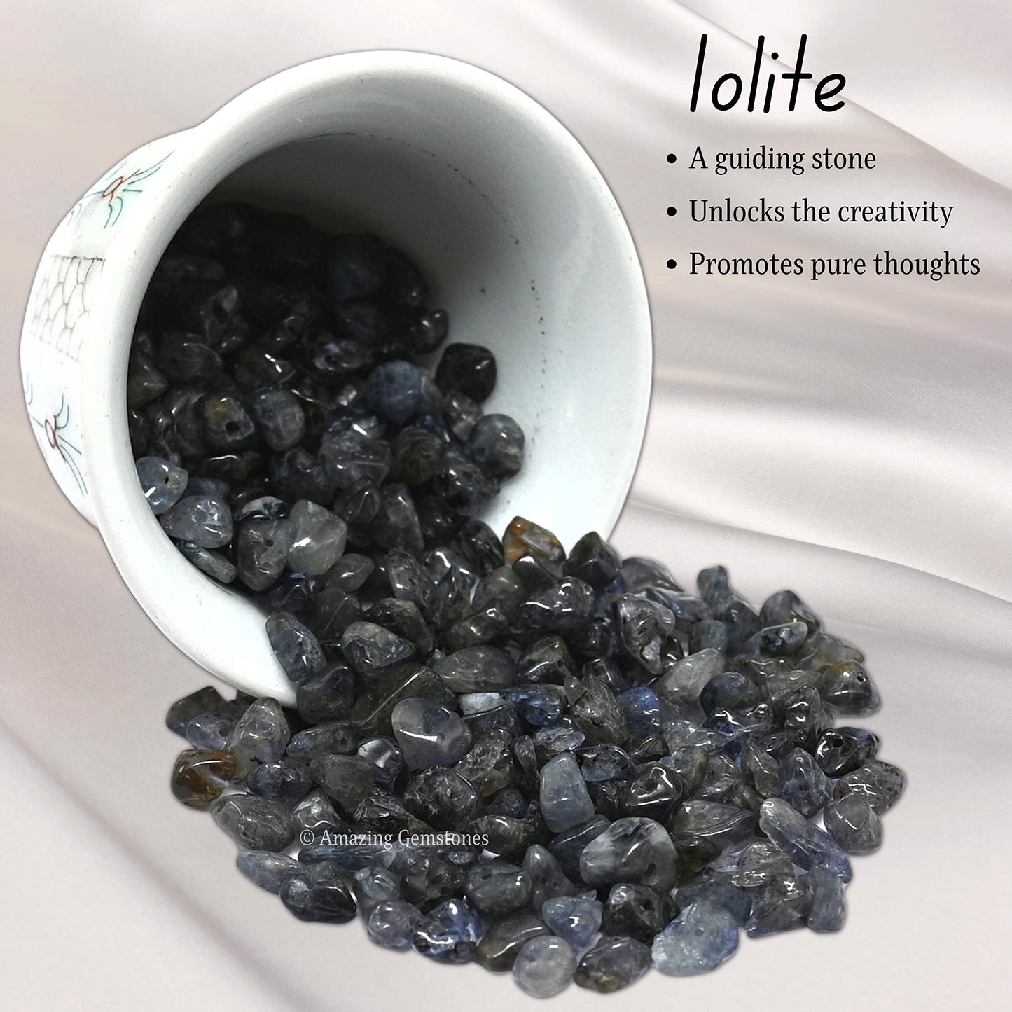 Iolite Pre Drilled Natural Crystals Crushed Chips Beads for Jewelry Making, DIY Handmade Healing Crystals (25 Inch Strand)