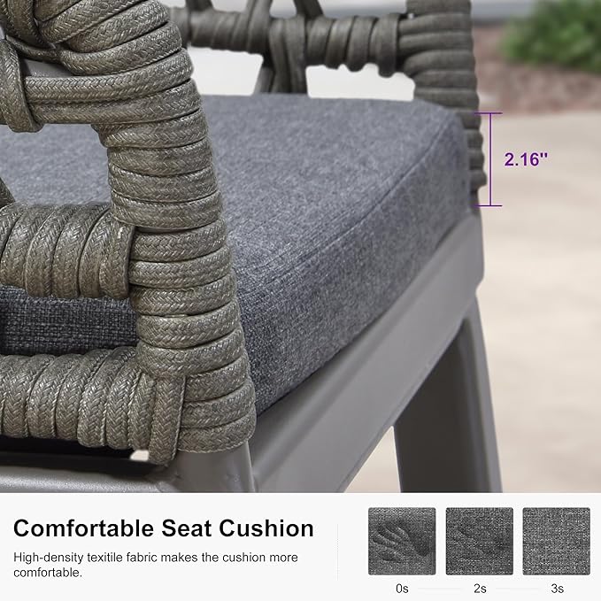 PURPLE LEAF Outdoor Rattan 29" Bar Stools Set of 2, Modern Boho Aluminum Patio Bar Height Chair with Cushion and Back for Garden Outdoor and Indoor, Smoke Grey