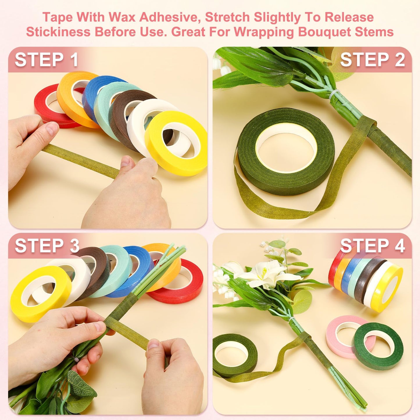 MECCANIXITY 12 Rolls Floral Tapes, 30 Yd Flower Stem Wrap Tape Florist Crepe Flowers Bouquets Adhesive Waterproof for Binding Fresh Floral Craft Arranging Wrapping, Green