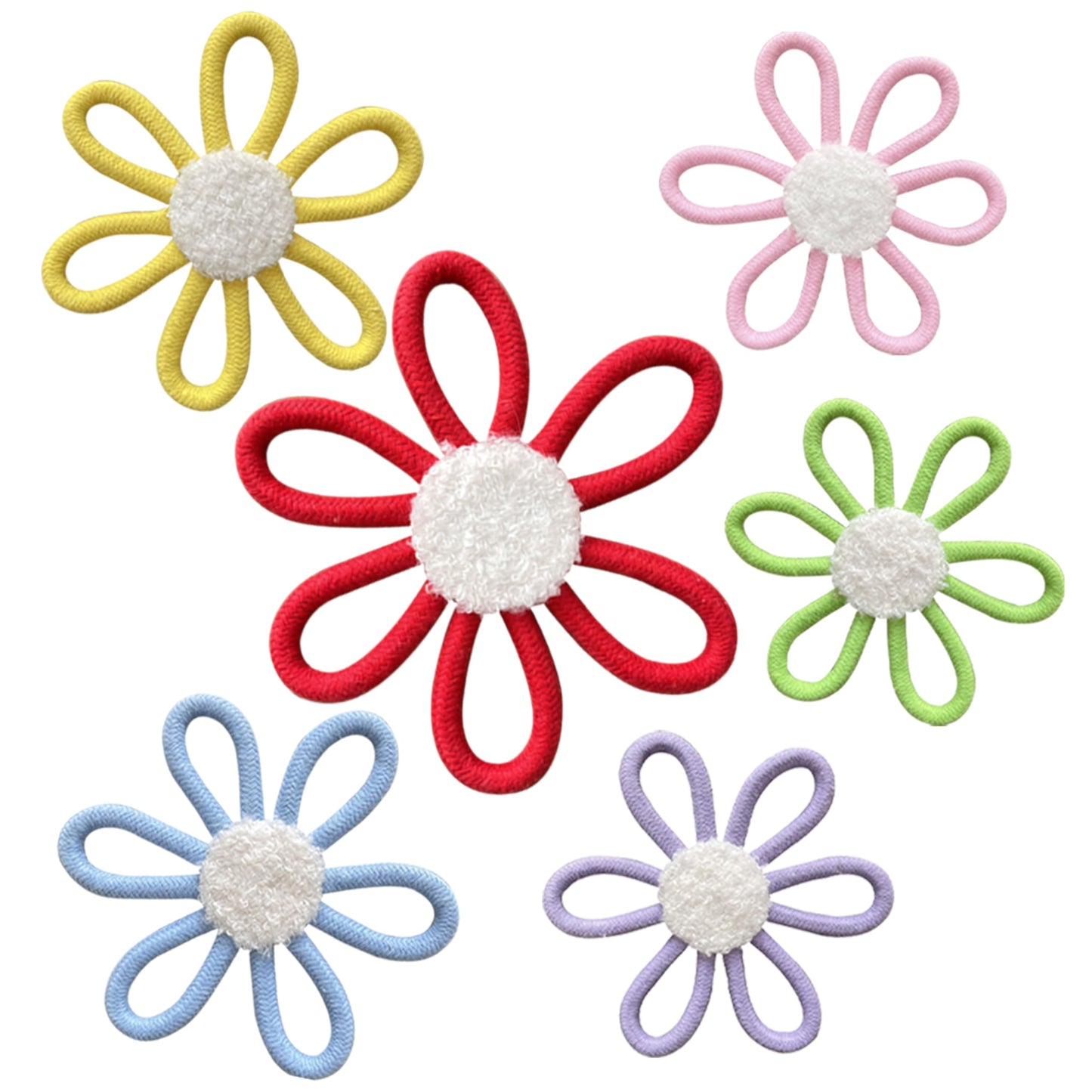 6 PCS Boho Nursery Decor Daisy Flower Woven Macrame Wall Hanging 3 Size for Home Nursery Bedroom Farmhouse Bathroom Decorations Housewarming Gifts