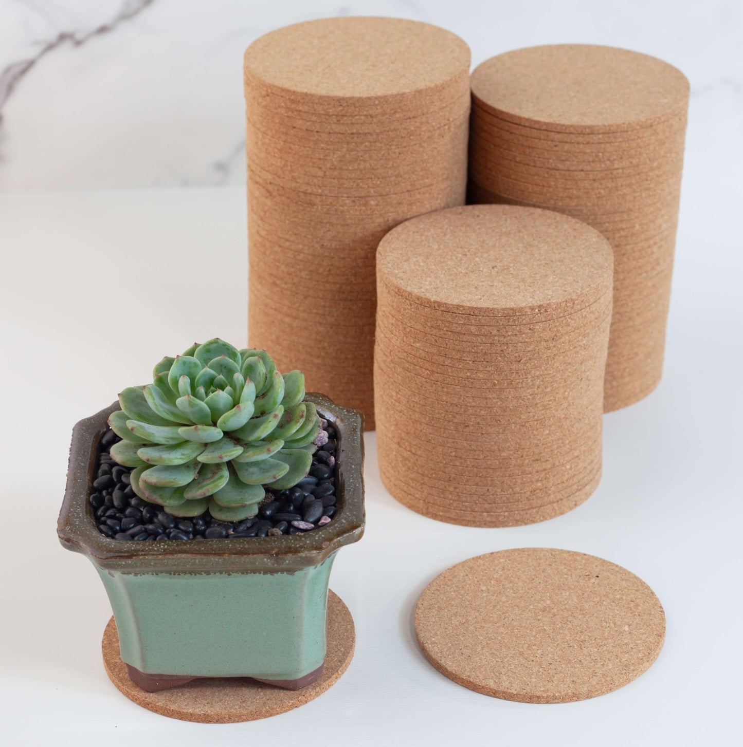 Natural Cork Coasters Bulk 100-Pack - 3.5" Round Absorbent Drink Coasters for Bars, Restaurants & Home Use, Blank DIY Crafts (YHCORK)