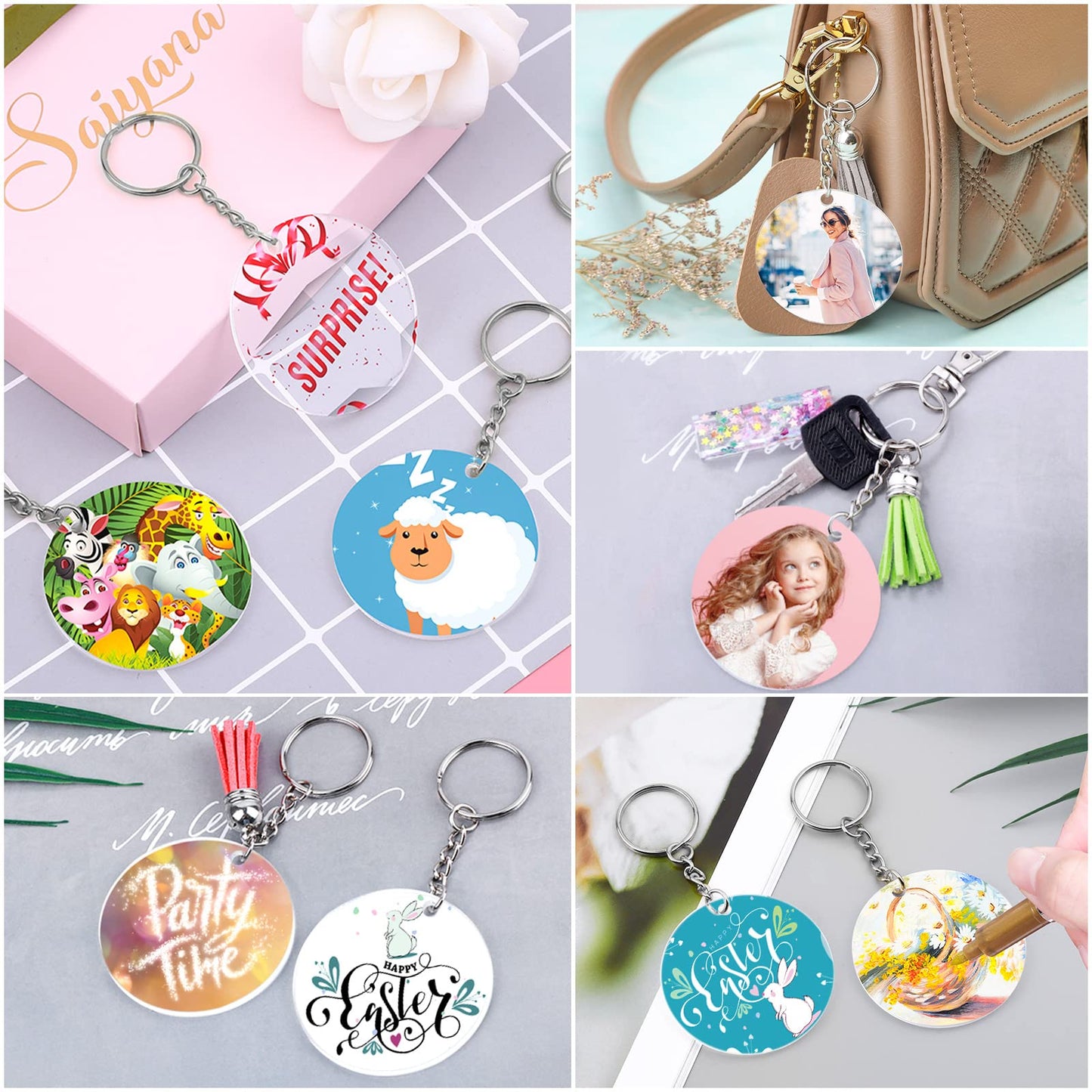 350Pcs Acrylic Keychain Blanks Cludoo Clear Acrylic Ornament Blanks for Vinyl with 60 Pcs Blanks, 60 Pcs Keychain Tassels, 170 Pcs Jump Rings and 60pcs Rings for DIY Craft