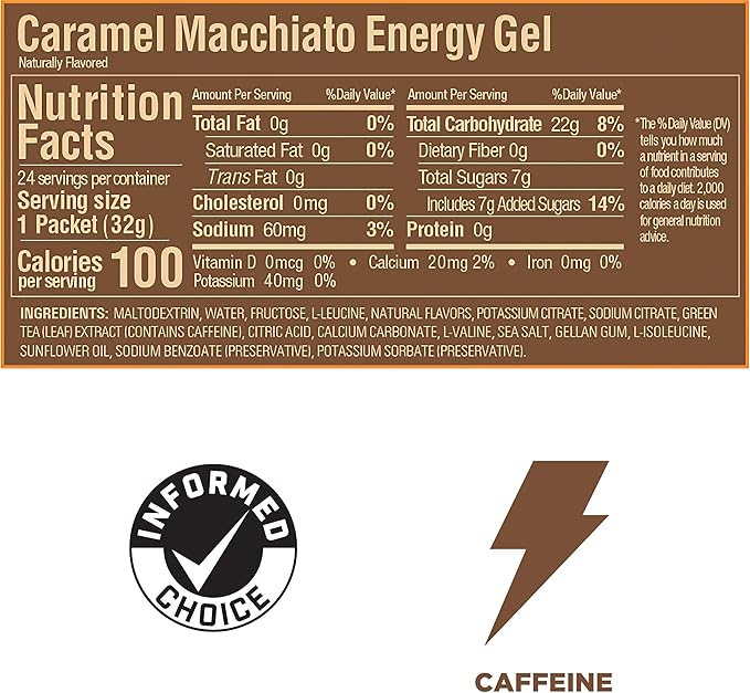 GU Energy Original Sports Nutrition Energy Gel, Vegan, Gluten-Free, Kosher, and Dairy-Free On-the-Go Energy for Any Workout, 24-Count, Caramel Macchiato