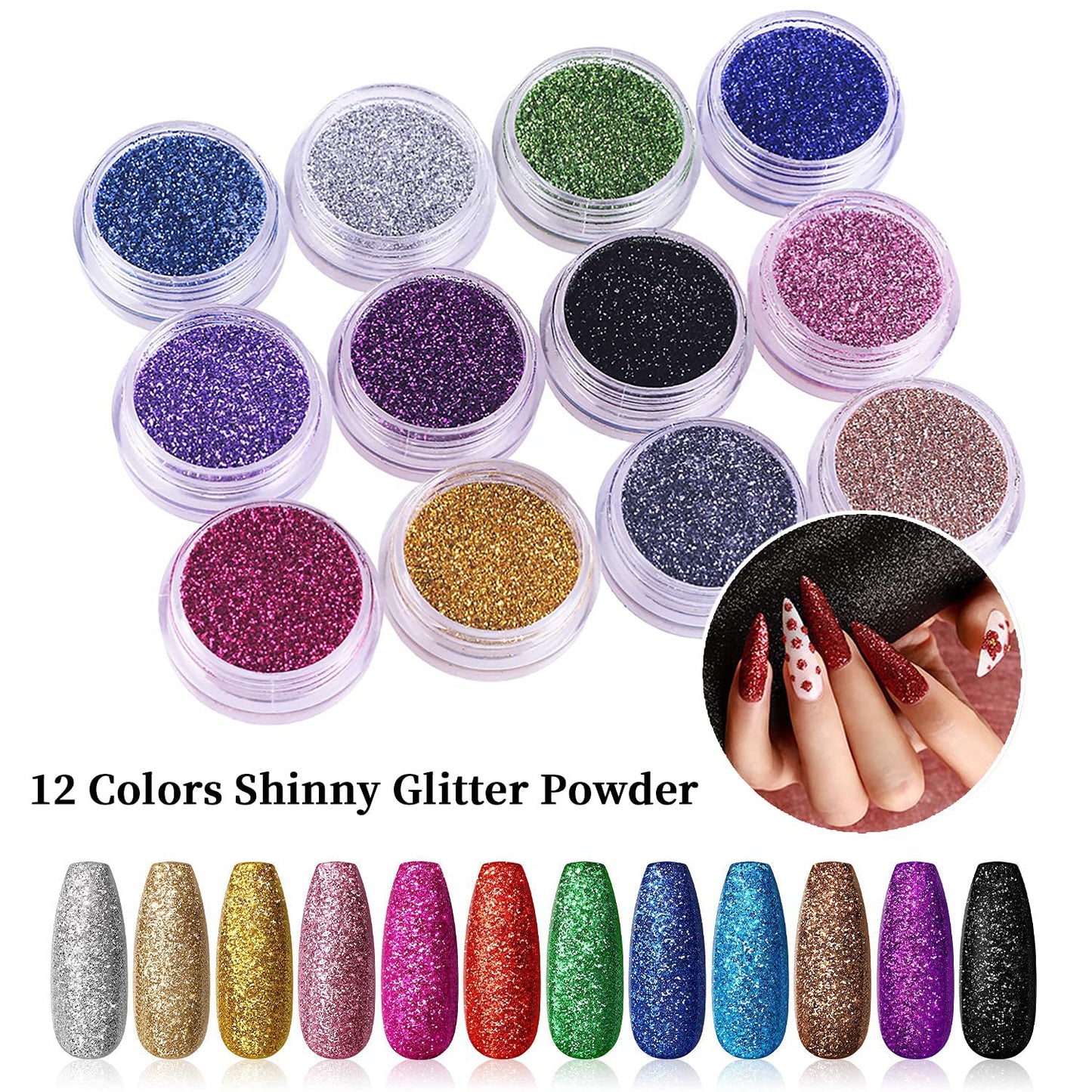 Swiftrans Acrylic Nail Kit with Everything,12 Colors Acrylic Powder Liquid Brush Glitter File Tips Gel Nail Art Tools Kit, Acrylic Nail Kit with Everything Professional for Nail Beginners Supplies