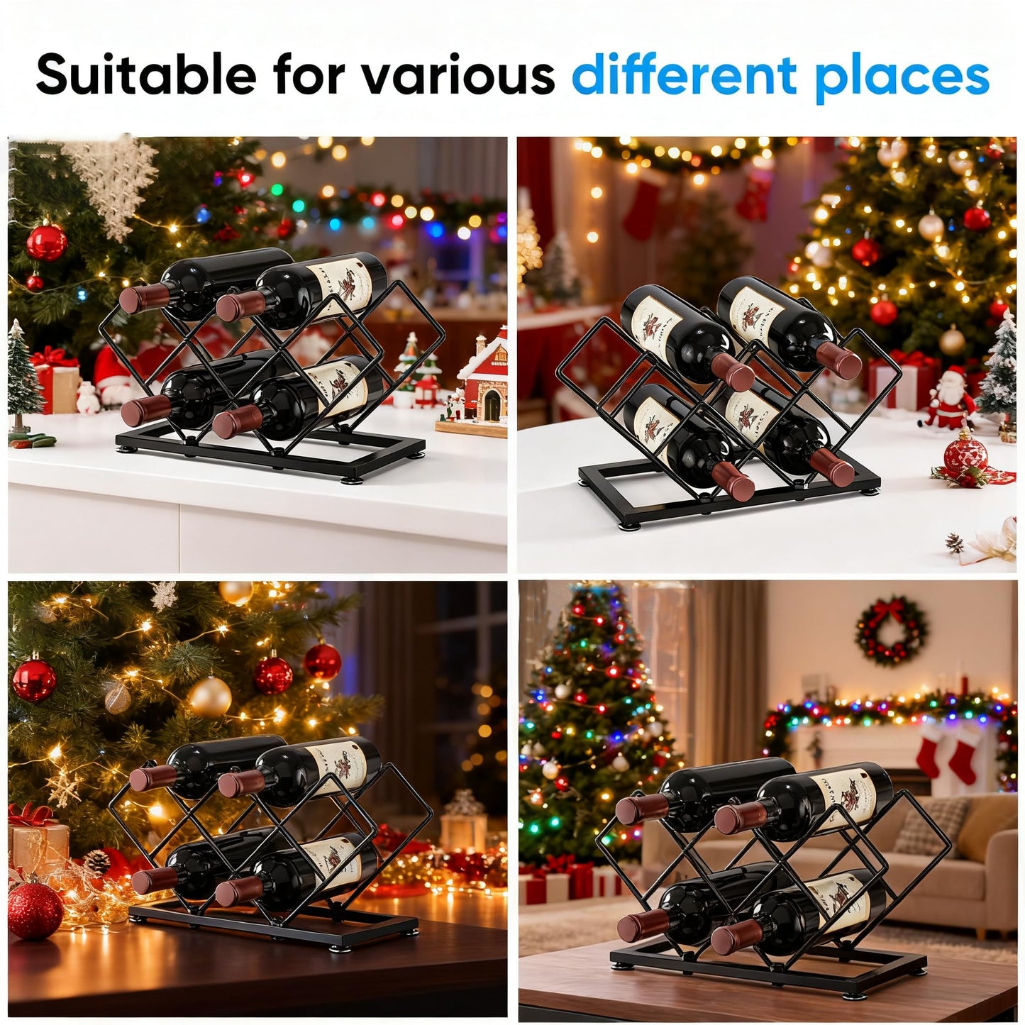POKIPO Countertop Wine Rack - 7 Bottles Metal Small Wine Rack Wine Bottle Holder Storage Space Saving for Home Kitchen Bar Tableop Cabinet Pantry