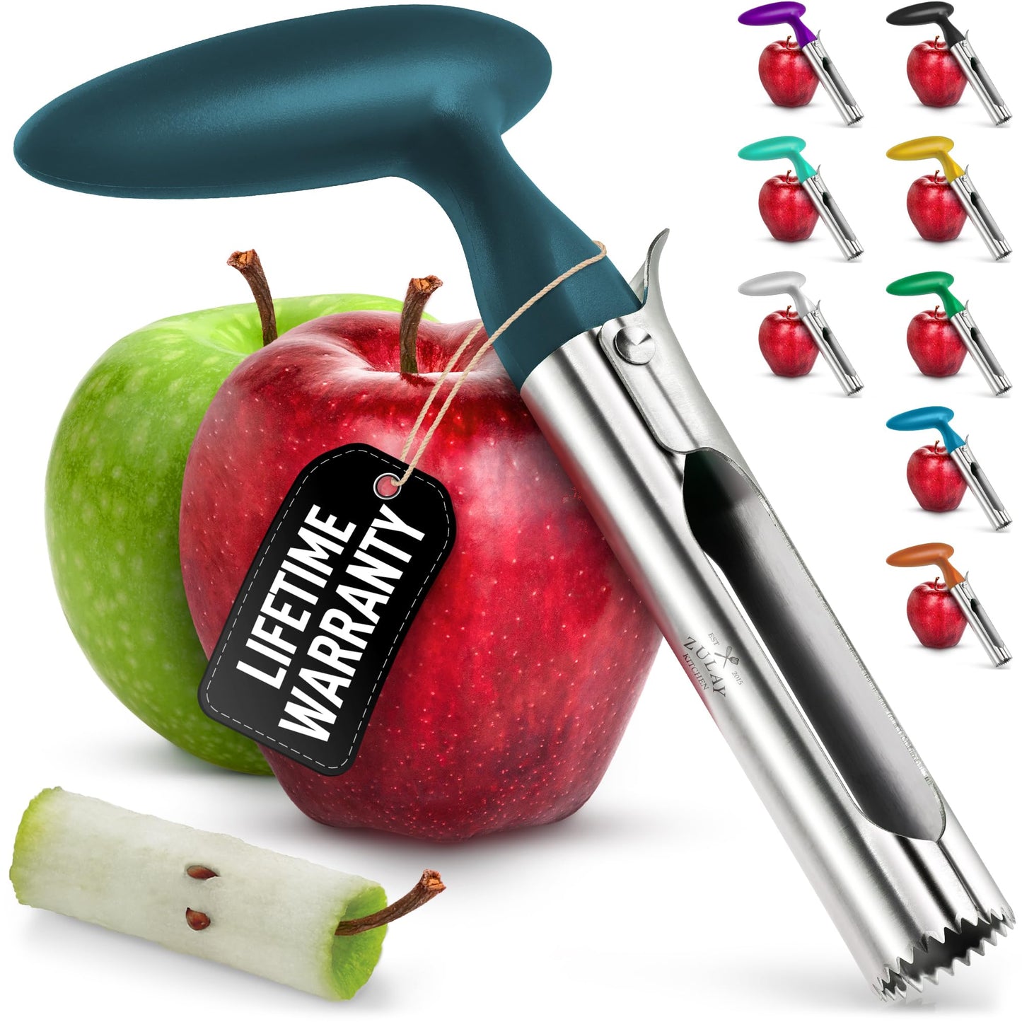 Zulay Kitchen Ultra Sharp Apple Corer Tool - Stainless Steel, Sharp & Serrated Blade Cores in Seconds - Easy to Use & Clean, Durable Apple Core Remover for Apples & Small Fruits - Dark Teal