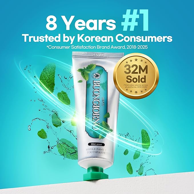 Original Toothpaste (Herbal Mint) – Natural Fluoride Korean Toothpaste for Fresh Breath, Plaque Removal, Strengthens Enamel, Paraben & SLS Free (3.52fl oz / 100g)