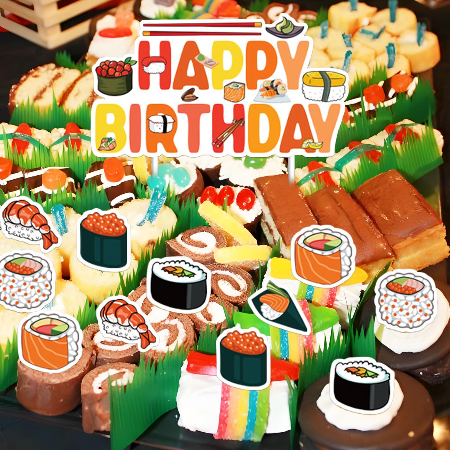 Sushi Cake Decoration for Japanese Birthday Party Decorations Sushi Theme Birthday Cake Topper for Baby Shower Supplies