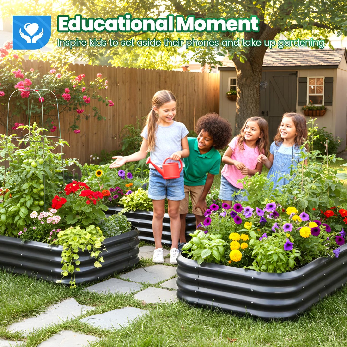Quictent Galvanized Raised Garden Bed Kit, 6x3x1 ft Oval Metal Planter Box for Vegetables, Dark Grey