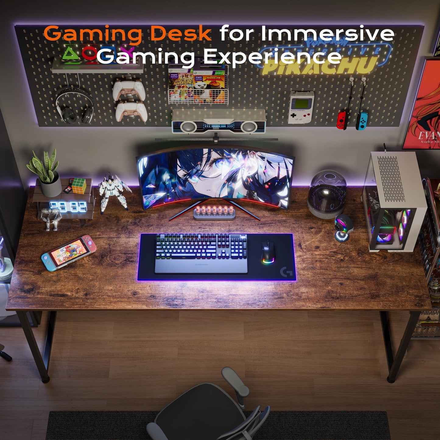 PRAISUN 55 X 24 Inch Computer Desk with Deeper Desktop, Gaming Office Writing Work Desk for Home Office, Study, Bedroom, Work from Home, Metal Frame, Rustic Brown