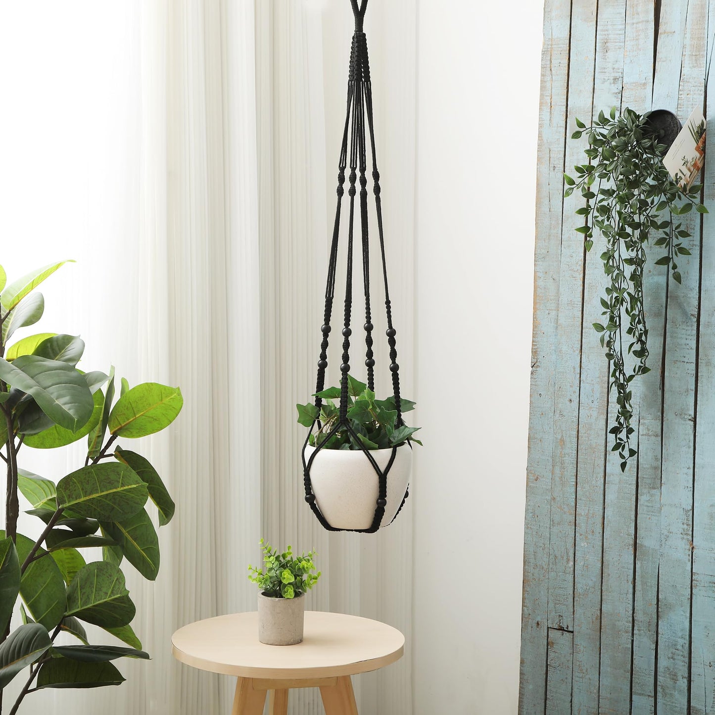 WXS-CHALL 43 Inch Macrame Plant Hanger Indoor, Large Size No Tasselss Crochet Cotton Rope Hanging Planter Basket, Decorative Flower Pot Holder for Boho Home Decor (with 2 Hooks)