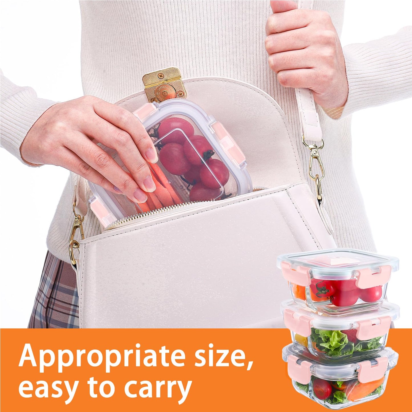 Nafhone Bariatric Meal Prep Containers, 8 oz Bariatric Portion Control Food Storage Containers with Two 4 oz Compartments (3 Pack), Reusable Glass Snack Containers with BPA Free Airtight Lids (Pink)