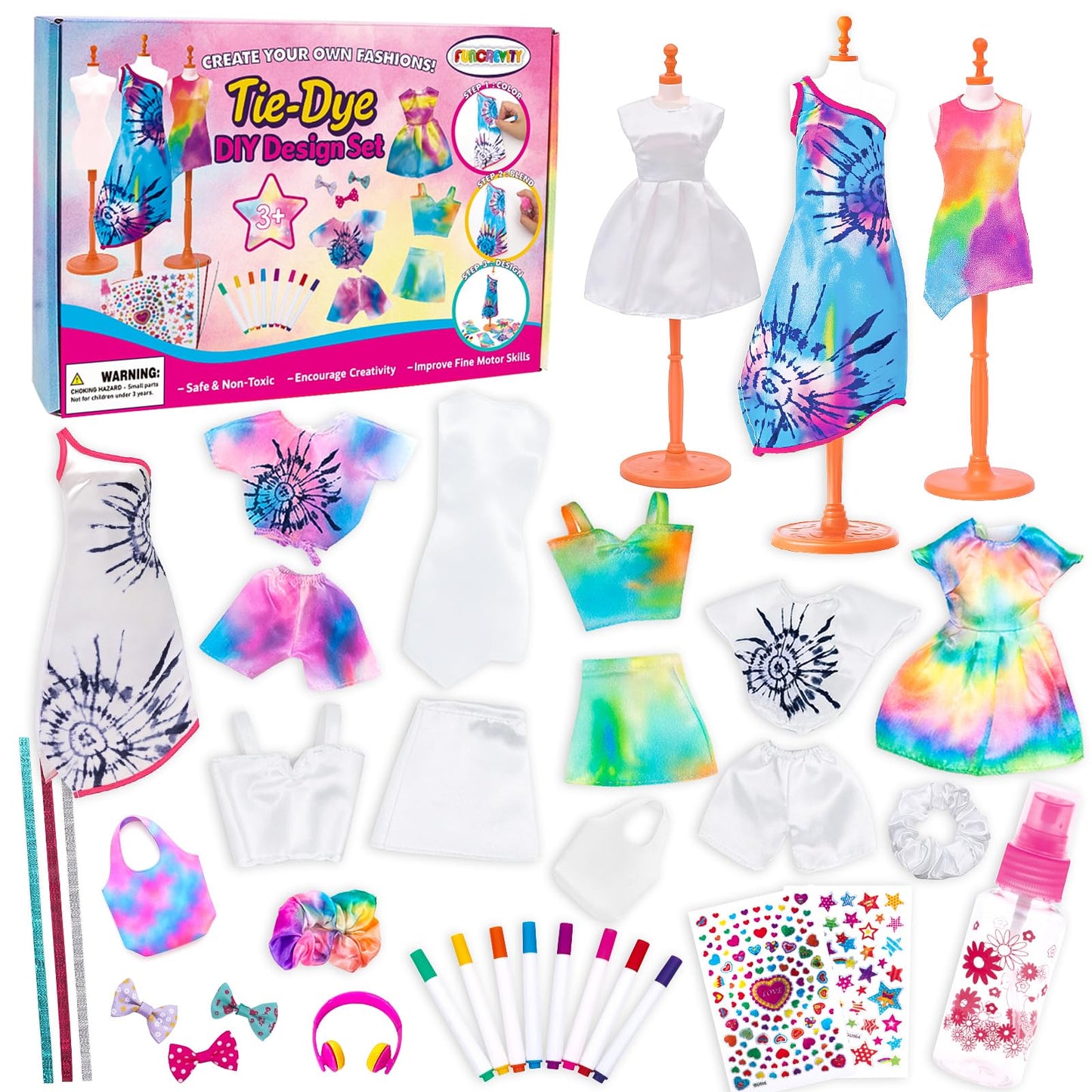 Tie-Dye Fashion Designer Doll Clothes Making Kit for DIYArts and Crafts Toys,Girls Gift Age 6 7 8 9 10 11 12