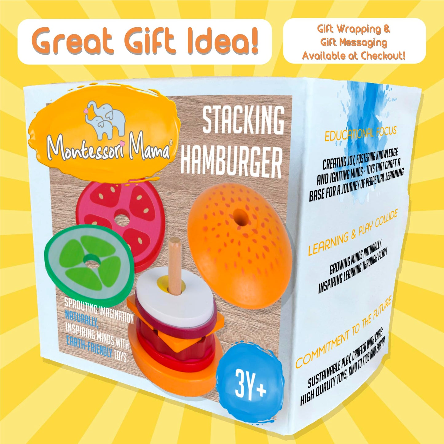 Montessori Mama Stacking Hamburger, Create a Burger Sequencing Stacker, Occupational Therapy Toys, Multi Cultural Play Food Sorting Toy